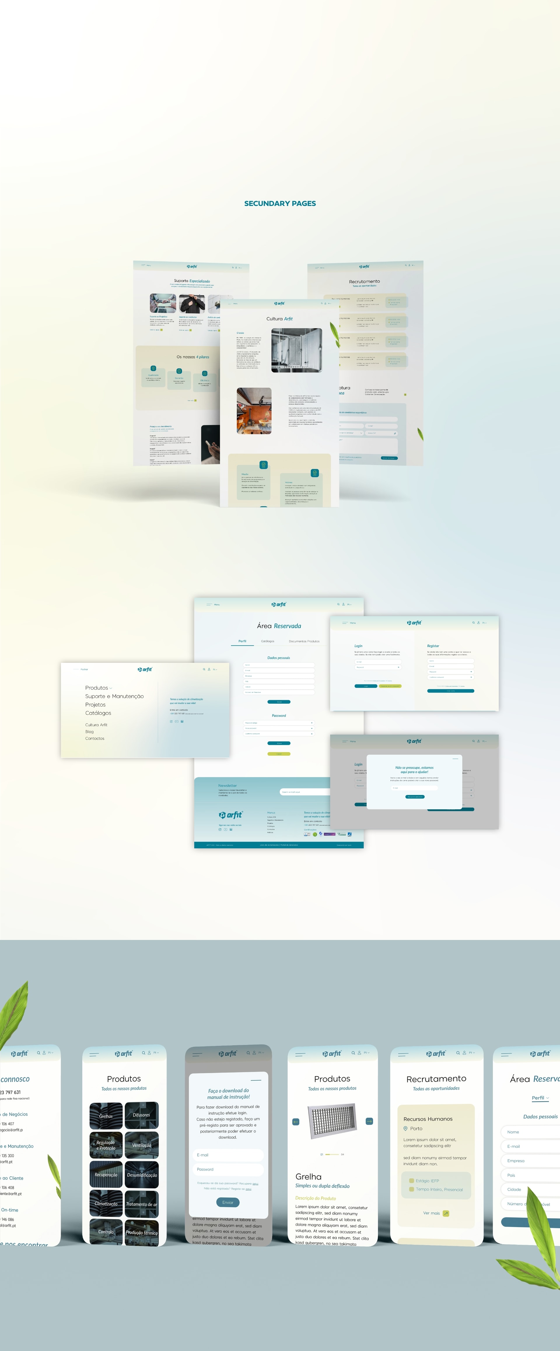 paginas secundarias desenvolvidas para website da arfit
