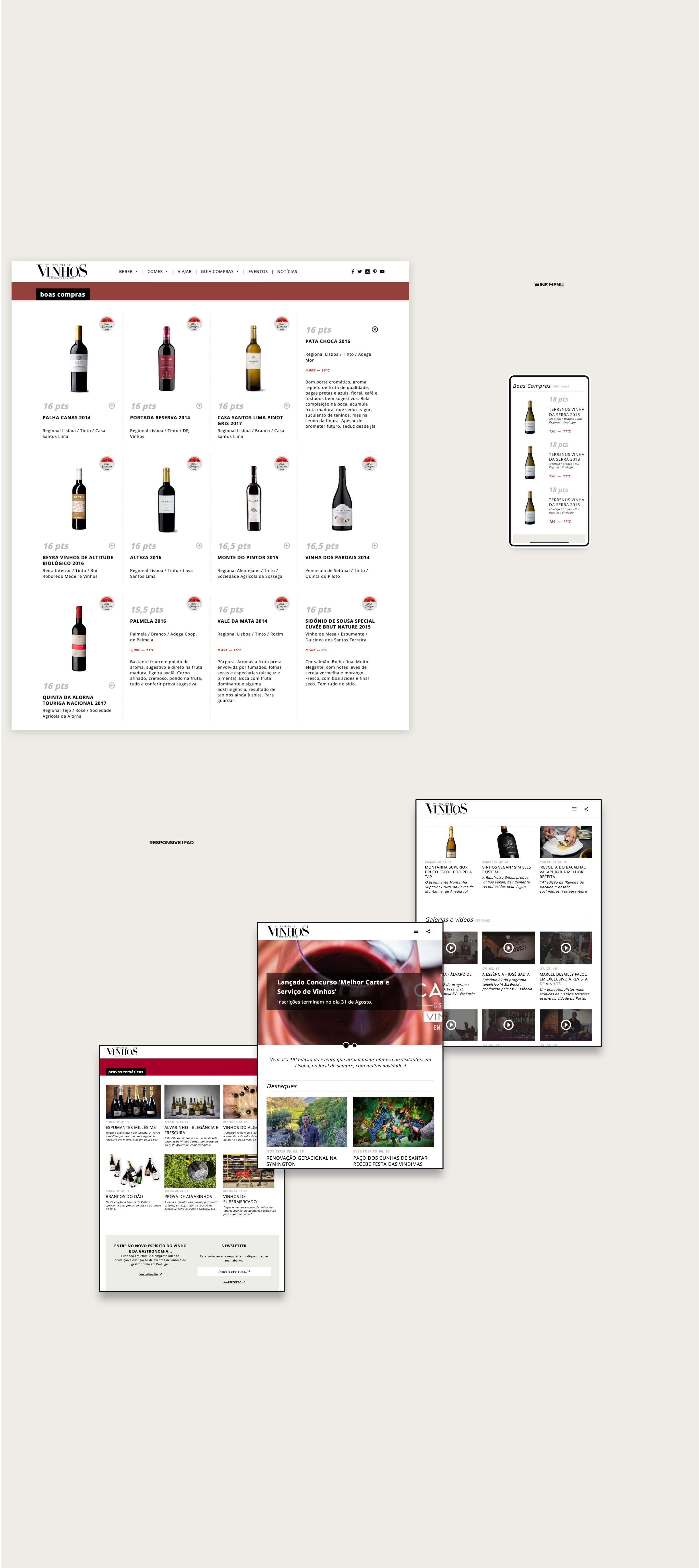 layouts website para revista vinhos